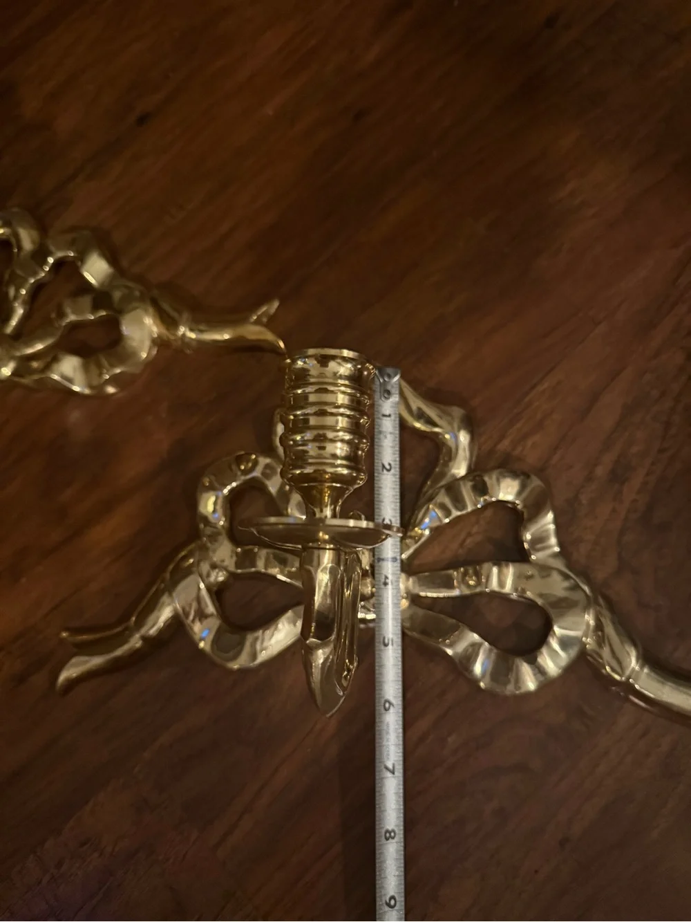 GORGEOUS HOLLYWOOD REGENCY OLD FRENCH CANDLE HOLDERS SCONCES PAIR OF BOWS BRASS